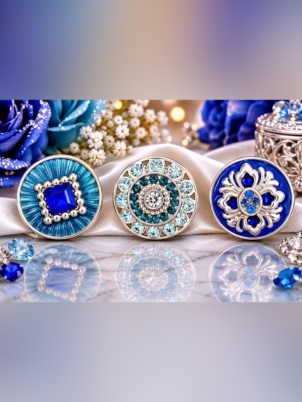 3 original dots to wear in bracelets and necklaces. Shades of blue